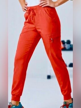 Adar Pro Women's Modern Athletic Jogger Scrub Pants Rust Red Size L